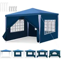 HENGDA Pavillon Partyzelt mit 3 Seitenwänden Reißverschlusstür Fenster 3x3m, Blau