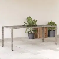 vidaXL Möbel Gartentisch mit Glasplatte Grau 190x90x75 cm Poly Rattan - Gartentische &23822