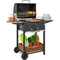 Outsunny Holzkohlegrill aus Edelstahl fahrbar Grillwagen mit Deckel Thermometer