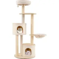 StarTech.com Katzenkratzbaum - Kletterbaum - 2 Katzenhöhlen - Korb - Sisal-Kratzstämme - Spielball - 5+ Ebenen - Holz