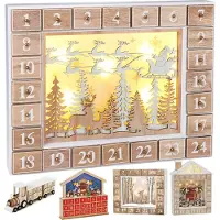 Ed Brubaker Wiederverwendbarer Adventskalender aus Holz zum Befüllen - Fliegender Weihnachtsmann mit LED-Beleuchtung - DIY Weihnachtskalender 35.5 x 6 x 27 cm