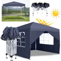 XMTECH Pavillon 3x3m faltbar mit Seitenteilen und Fenstern, Faltpavillon für Garten und Outdoor, Tragetasche, 210D Oxford-Gewebe, Dunkelgrau