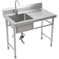 StarTech.com Küchenspüle 100×60×93 cm - Freistehende Gewerbespüle - Einzelbecken - Mit Wasserhahn - Abtropffläche links - Edelstahl 201 - Silber