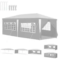 HENGDA Pavillon Partyzelt mit 4 Seitenwänden Reißverschlusstür Fenster 3x6m, weiß