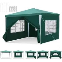 HENGDA Pavillon Partyzelt mit 3 Seitenwänden Reißverschlusstür Fenster 3x3m, Grün