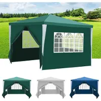 Izrielar 3 x 3 m Garten Pavillon mit 4 Seitenteilen tragbares wasserdichtes Zelt mit Spiralschläuchen, Grün