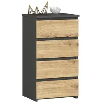 Home Collective Kommode breit Holz Highboard Sideboard für Flur Schlafzimmer Wohnzimmer Kinderzimmer Organizer, 4 Schubladen, graphit-Artisan Eiche