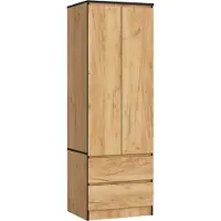 Akord Kleiderschrank – Drehtürenschrank – Schrank 2 Türen – STAR – 60 cm – Craft Eiche – Kompakter Stauraum mit Schubladen und Kleiderstange