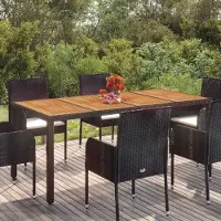Prolenta Maison Exclusive - Gartentisch mit Holzplatte Schwarz 190x90x75 cm Poly Rattan