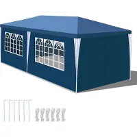 Jiubiaz Pavillon Camping Hochzeit Partyzelt Gartenpavillon Festzelt PE Plane 3x6m Blau