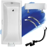 Badland Badewanne Rechteck Optima Premium 170x70 mit Ablaufgarnitur, Kopfstütze, Handgriffen und Füßen GRATIS ohne Verkleidung