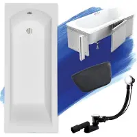Besco Badewanne Rechteck Set 5in1 170x70 mit Premium Ablaufgarnitur und Füßen GRATIS + Verkleidung (Styropor) + Kopfstütze in Schwarz | BADLAND SHEA