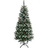 StarTech.com Künstlicher Weihnachtsbaum - 180 cm - Schneebestäubt, Mit roten Beeren, Metallständer, Dicht und realistisch - Grün
