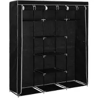 vidaXL Kleiderschrank mit Fächern Stangen Schwarz 150x45x175cm Stoff