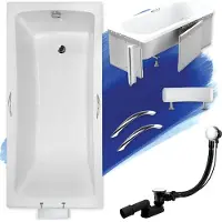 Besco Badewanne Rechteck Optima Premium 160x70 mit Ablaufgarnitur, Kopfstütze, Handgriffen, Füßen und Styroporverkleidung GRATIS