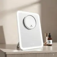 Emke LED Kosmetikspiegel 181x232mm Weiß Schminkspiegel mit Saugnapf und 3 Fach Vergrößerungsspiegel