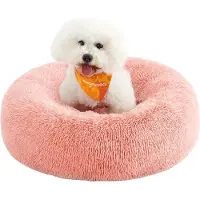 Feandrea flauschiges Hundebett, Katzenkorb, Donut-Kissen, waschbar, herausnehmbare Mittelfüllung, langer Plüsch, 70 cm Durchmesser, rosa