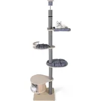 Costway Kratzbaum deckenhoch, 236-271 cm, 5-stöckiger Katzenbaum, Dicke Stämme, Katzenkratzbaum hoch, Kletterbaum mit Höhle, Plattform&Hängematte Grau
