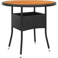 ZMH Gartentisch Ø80x75 cm Akazienholz und Poly Rattan Schwarz