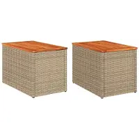 Syfax Garten-Beistelltische 2 Stk. Beige 55x34x37 cm Poly Rattan Holz