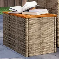 vidaXL Garten-Beistelltische 2 Stk. - Hohe Qualität - Beige 55x34x37 cm Poly Rattan Holz - Gartentische CC22293