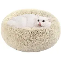 Feandrea flauschiges Hundebett, Katzenkorb, Donut-Kissen, waschbar, herausnehmbare Mittelfüllung, Langplüsch, 50 cm Durchmesser, ombré khaki
