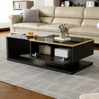 MODFU Moderner Couchtisch 100cm Beistelltische mit 16 Farben LED-Beleuchtung,Sofatisch mit Hochglanz und Glasdesktop Design,reichlich Platz,Schwarz