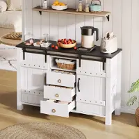 STILVORA Küchenschrank mit Schiebetüren und 3 Schubladen,Breiter Seitenschrank mit Stauraum,Vintage-Buffetschrank für Küche,Esszimmer&Wohnzimmer,MDF,weiß