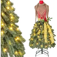 StarTech.com Künstlicher Weihnachtsbaum - 150 cm - 100 Warmweiße LEDs - Rote Beeren - Abnehmbarer Schal - Grün