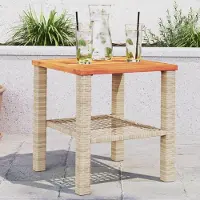 ZMH Gartentisch Beige 40x40x42 cm Poly Rattan Akazienholz