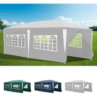 HENGDA Pavillon 3x6m, Festzelt Gartenzelt Wasserdicht, UV-Schutz, mit 5 Seitenteilen und 1 Eingängen, für Garten Terrasse Feier Party, weiß