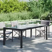vidaXL "im " Gartentisch Wetterfest - Balkon Tisch/Esstisch - Schwarz 190x90x75 cm Gehärtetes Glas Poly Rattan - Gartentische CC7842