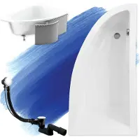 Badland Eckbadewanne Badewanne Praktika RECHTS 140x70 mit Ablaufgarnitur, Füßen und Styroporverkleidung GRATIS