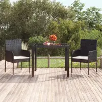 vidaXL Möbel Gartentisch mit Glasplatte Schwarz 90x90x75 cm Poly Rattan - Gartentische 319895