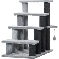 StarTech.com Katzentreppe - Kratzbaum Treppe für Katzen - 4 Ebenen - Kratzsäulen aus Holz mit Jute - Weicher Plüschbezug - Spielball - Grau