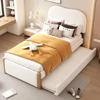 STILVORA Kinderbett 90x200 Jugendbett mit Lattenrost und ausziehbares Rollbett(90×190),Einzelbett mit Kopfteil in Wolkenform,weiß(mit Matratze)