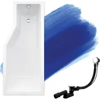 Badland Eckbadewanne Badewanne Integra RECHTS 150x75 mit Glasabtrennung, Ablaufgarnitur und Füßen GRATIS ohne Verkleidung
