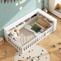 MODFU Kinderbett 90×200 Einzelbett mit rausfallschutz,Tagesbett mit Matratze,Schlafsofa,Jugendbett mit Steckdose und usb,Weiß