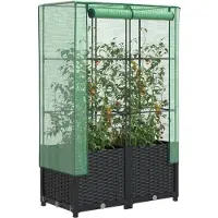 Prolenta Maison Exclusive - Hochbeet mit Gewächshaus-Aufsatz Rattan-Optik 80x40x138 cm