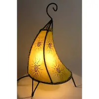 SIMANDRA Orientalische Lampe Hennalampe marokkanische Lederlampe Tischleuchte Stehleuchte Henna Tissir Sonne 35-38 cm, gelb