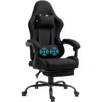Delman Stoff Bürostuhl Gaming Stuhl Gaming Sessel Ergonomischer mit Fußstütze Kopfstütze Massage-Lendenkissen Gaming Chair Drehsessel 02-0040 Schwarz