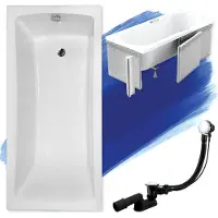 Besco Badewanne Rechteck Optima 150x70 mit Ablaufgarnitur, Füßen und Styroporverkleidung GRATIS