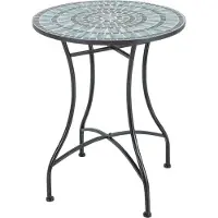 StarTech.com Mosaik-Gartentisch - Runder Bistro-Tisch für draußen - 60 x 60 x 72 cm - Metallgestell - Wetterfest - Blau