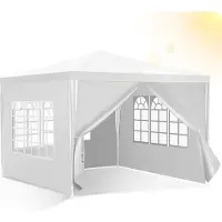 HENGDA Pavillon Gartenzelt – Praktisches Strandzelt, einfache Montage mit Easy-Klett, ideal für Partys Weiß 3x3m