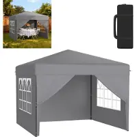 XMTECH Faltpavillon Pop-Up Pavillon 3x3 m, Wasserdicht & UV-Schutz, Ein-Knopf-Schnellaufbau, 3-fach höhenverstellbar, Grau (mit Seitenwände)