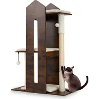 Costway Kratzbaum Holz, 120cm, Katzenbaum mit Kratzsäule, 3 Plattformen, Bällen&abnehmbaren Kissens, Katzenkratzbaum Katzen Kletterbaum Aktivitätsbaum