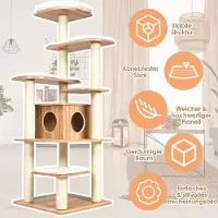 Northix 175cm Katzenbaum 6-stufiger Katzenkratzbaum Holz Kratzbaum Spielhaus mit Höhle und 5 Matten
