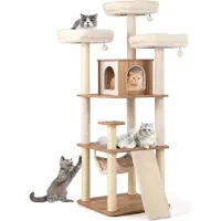 StarTech.com Kratzbaum für Katzen - Kletterbaum 168 cm - 5 Ebenen - Höhle, Leiter, Hängematte, Bälle, Matten - Holz - Weiß
