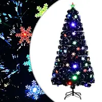Syfax Weihnachtsbaum mit LED-Schneeflocken Schwarz 150 cm Fiberoptik