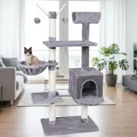 Feel2Home Kratzbaum Katzenbaum Kletterbaum Anti-Kipp-Beschläge Hellgrau 131cm